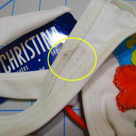 Christina 2-Piece Swimsuit White with Floral Appliqué Beading Embroidery Size M - Picture 8 of 16